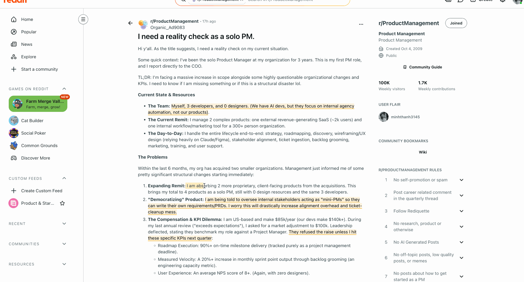 CLRA browser extension capturing a highlighted forum complaint into a workspace